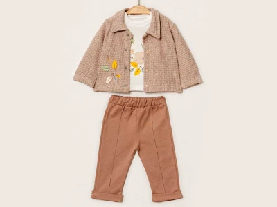 Yaprak Desenli Erkek Bebe 3'lü Set 