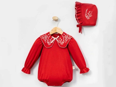 Yaprak Desenli Kız Bebe Çıtçıtlı Badi