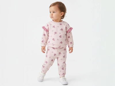 Toptan BAM-BİNO Yaprak Desenli Kız Bebe Takım  - Toptan Çocuk Giyim Beniz Kids