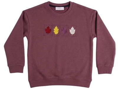 Toptan CMK Yaprak Nakışlı 3 İp Şardonlu Kız Sweat  - Toptan Çocuk Giyim Beniz Kids