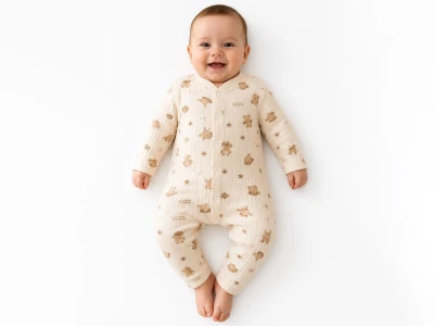 Toptan SÜPERMİNİ  Yavru Tavşan Desenli Erkek Bebe Tulum  - Toptan Çocuk Giyim Beniz Kids
