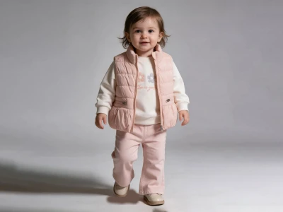 Toptan BEYAZ BEBEK Yelekli 3'lü Kız Bebek Takım - Toptan Çocuk Giyim Beniz Kids