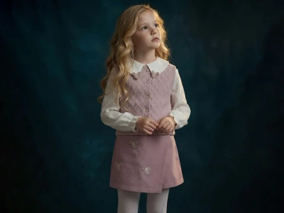 Toptan LADY GOLD Yelekli 3'lü Kız Çocuk Takım PEMBE - Beniz Bebe