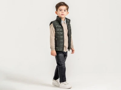 Toptan YAVRUCAK Yelekli 4'lü Erkek Çocuk Takım Khaki - Beniz Bebe