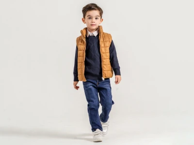 Toptan YAVRUCAK Yelekli 4'lü Erkek Çocuk Takım TURUNCU - Beniz Bebe