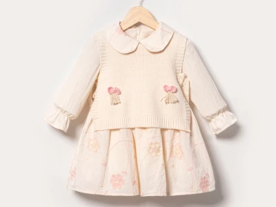 Toptan EBRULİ Yelekli Kız Çocuk Elbise - Toptan Çocuk Giyim Beniz Kids
