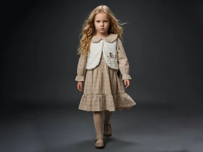 Toptan LADY GOLD Yelekli Kız Çocuk Elbise - Toptan Çocuk Giyim Beniz Kids