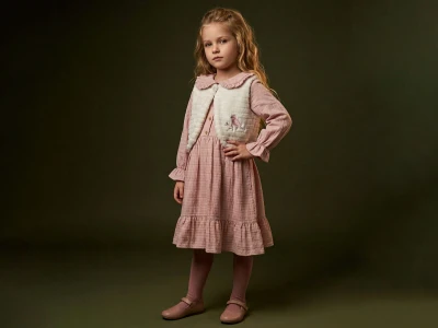 Toptan LADY GOLD Yelekli Kız Çocuk Elbise - Toptan Çocuk Giyim Beniz Kids
