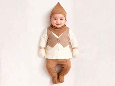 Yelekli Yenidoğan Erkek Bebe 5li Set