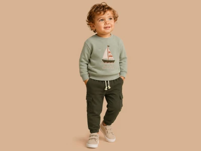 Toptan LUCY Yelkenli Nakışlı Cepli 3 İp Şardonlu Erkek Takım  - Toptan Çocuk Giyim Beniz Kids