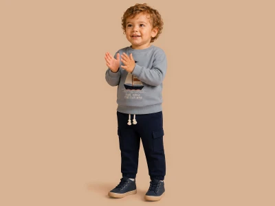 Toptan LUCY Yelkenli Nakışlı Cepli 3 İp Şardonlu Erkek Takım  Navy blue - Beniz Bebe