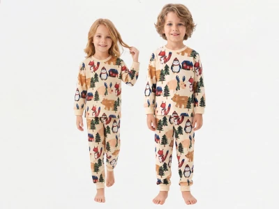 Toptan İSOBEL Yılbaşı Desenli İnterlok Unisex Pijama Takım - Toptan Çocuk Giyim Beniz Kids