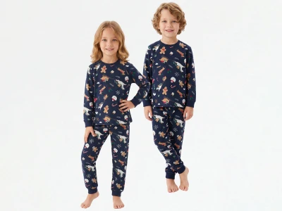 Toptan İSOBEL Yılbaşı Desenli Unisex Pijama Takım - Toptan Çocuk Giyim Beniz Kids