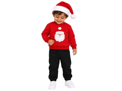 Toptan VOVİDO Yılbaşı Konsept Şapkalı 3'Lü Şardonlu 3 İp Erkek Bebek Takım SİYAH - Beniz Bebe