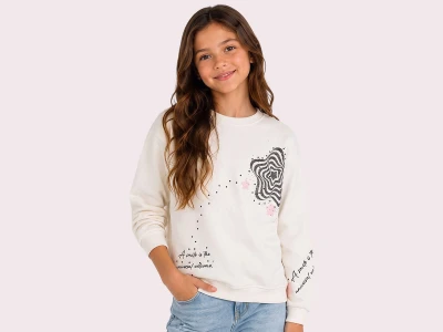 Toptan ROYA KİDS Yıldız Baskılı 3 İp Şardonlu Kız Sweat  - Toptan Çocuk Giyim Beniz Kids