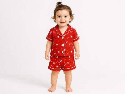 Yıldız Desenli Yakalı Düğmeli Unisex Pijama Takım