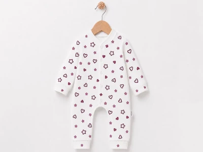 Toptan SÜPERMİNİ  Yıldız & Kalp Desenli Kız Bebe Tulum - Toptan Çocuk Giyim Beniz Kids
