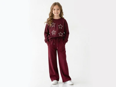 Toptan GİYDROP Yıldız Nakışlı Taşlı Oysho Kız Takım  - Toptan Çocuk Giyim Beniz Kids