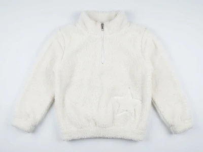 Toptan MENSİS Yıldız Nakışlı Yarım Fermuarlı Welsoft Peluş Kız Sweat - Toptan Çocuk Giyim Beniz Kids