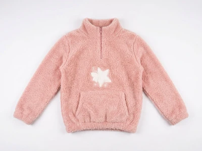Toptan MENSİS Yıldız Nakışlı Yarım Fermuarlı Welsoft Peluş Kız Sweat Rose - Beniz Bebe