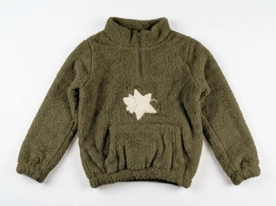 Toptan MENSİS Yıldız Nakışlı Yarım Fermuarlı Welsoft Peluş Kız Sweat Khaki - Beniz Bebe