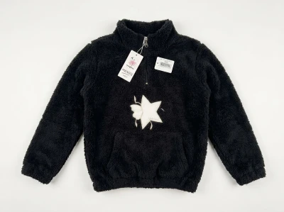 Toptan MENSİS Yıldız Nakışlı Yarım Fermuarlı Welsoft Peluş Kız Sweat Navy blue - Beniz Bebe