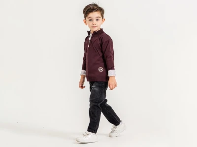 Toptan YAVRUCAK Yk Detay 3'lü Erkek Çocuk Takım Burgundy - Beniz Bebe