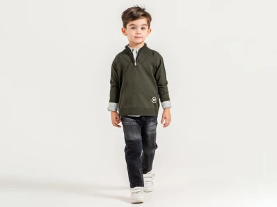 Toptan YAVRUCAK Yk Detay 3'lü Erkek Çocuk Takım Khaki - Beniz Bebe