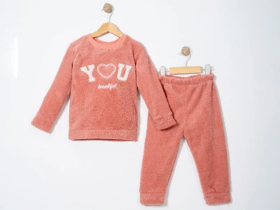 Toptan LİZARD You Nakışlı Well Soft Peluş Kız Takım  GÜLKURUSU - Beniz Bebe