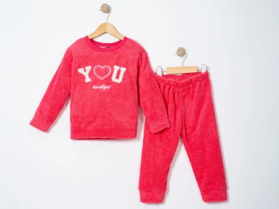 Toptan LİZARD You Nakışlı Well Soft Peluş Kız Takım  FUŞYA - Beniz Bebe