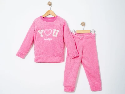 Toptan LİZARD You Nakışlı Well Soft Peluş Kız Takım  PEMBE - Beniz Bebe