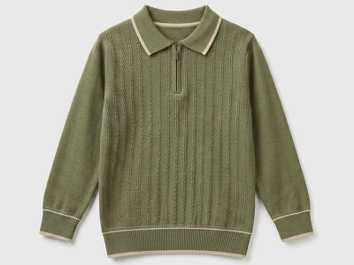 Toptan METEX Çizgili Fermuarlı Yakalı Erkek Sweat  HAKİ - Beniz Bebe