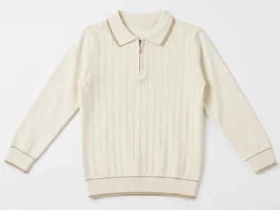 Toptan METEX Çizgili Fermuarlı Yakalı Erkek Sweat  KREM - Beniz Bebe