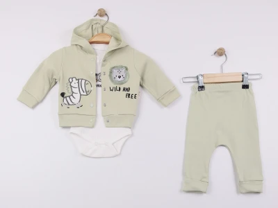 Zebra Baskılı Erkek Bebe Üçlü Takım 