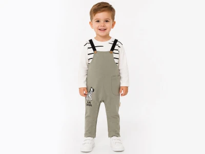 Toptan VOVİDO Zebra Baskılı Salopet Erkek Bebe Takım  - Toptan Çocuk Giyim Beniz Kids