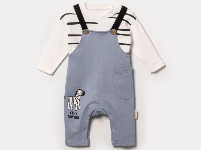 Toptan VOVİDO Zebra Baskılı Salopet Erkek Bebe Takım  MAVİ - Beniz Bebe