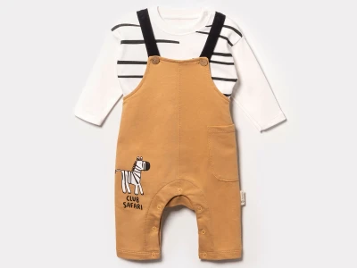 Toptan VOVİDO Zebra Baskılı Salopet Erkek Bebe Takım  KAHVERENGİ - Beniz Bebe