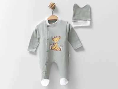 Zürafa Baskılı Bereli Unisex Bebe Tulum