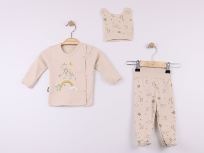 Zürafa Baskılı Erkek Bebe Takım 3li Set