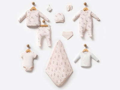 Zürafa Desenli  Erkek Bebe 10lu Hastane Çıkışı Zıbın Set