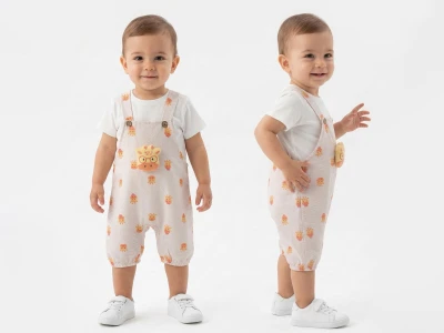 Zürafa Desenli Bebe İkili Salopet Set