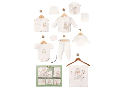 Toptan BABY ZUHU Zürafa Detay 10'lu Hastane Çıkışı Erkek Bebek Zıbın Set - Toptan Çocuk Giyim Beniz Kids