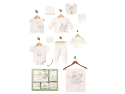 Toptan BABY ZUHU Zürafa Detay 10'lu Hastane Çıkışı Erkek Bebek Zıbın Set BLUE - Beniz Bebe