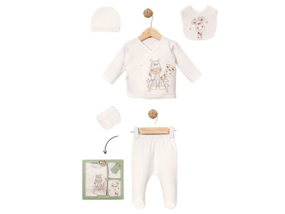 Toptan BABY ZUHU Zürafa Detay 5'li Hastane Çıkışı Erkek Bebek Zıbın Set - Toptan Çocuk Giyim Beniz Kids