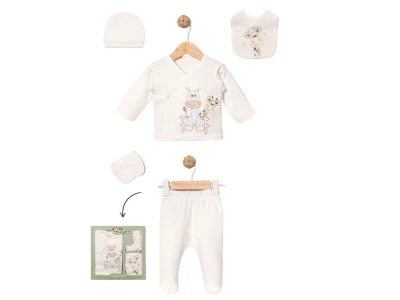 Toptan BABY ZUHU Zürafa Detay 5'li Hastane Çıkışı Erkek Bebek Zıbın Set BLUE - Beniz Bebe