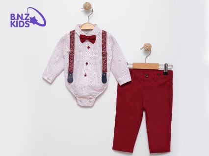Kuş Desenli Papyonlu Çıtçıtlı Erkek Bebe Takım
