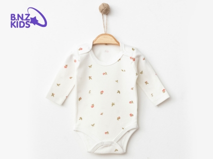 Toptan NAYINOM Lale Desenli Raporlu Kız Çıtçıtlı Badi BEYAZ - Beniz Bebe
