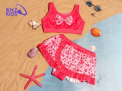 Fiyonk Detaylı Fırfırlı Kız Mayo Bikini Takım