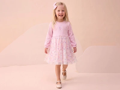 Toptan BUPPER kalp Nakışlı Tokalı Kaşkorse Elbise PEMBE - Beniz Bebe